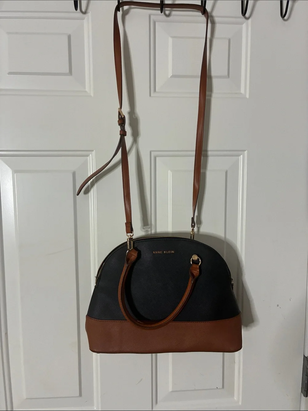 Anne Klein Black and Brown Two-Tone Dome Satchel